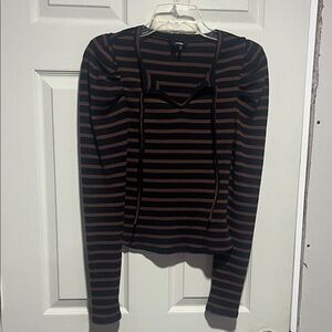 PAIGE Black and Brown Striped Long Sleeve Top